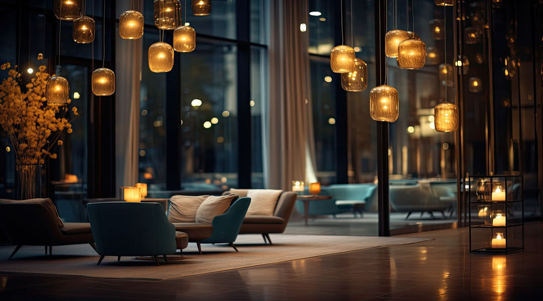 Commercial setting with modern LED pendant lighting installed
