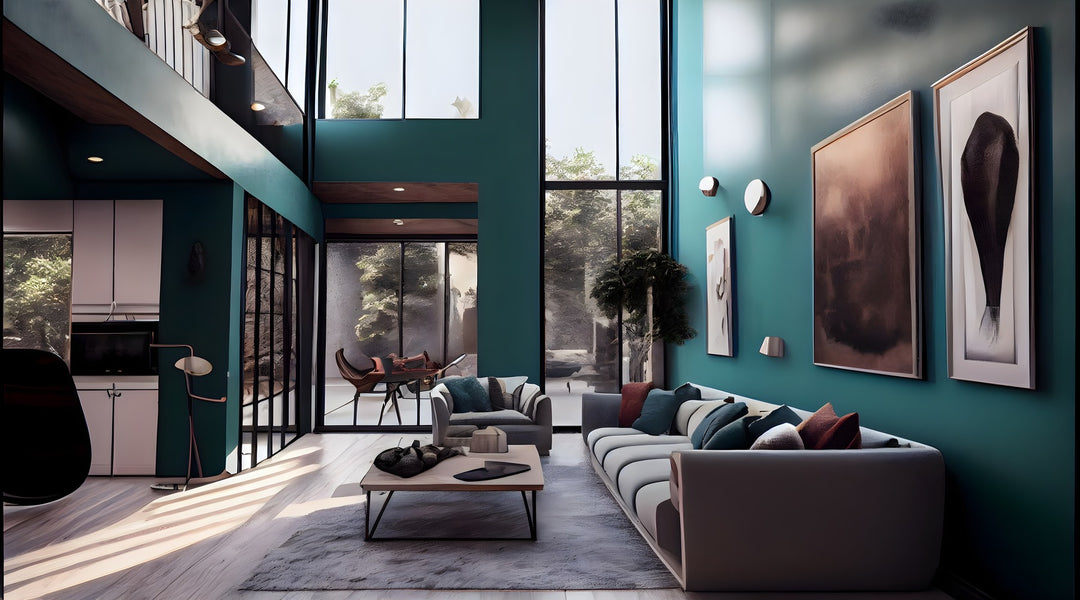 Modern house with high ceiling shown with various contemporary lighting fixtures